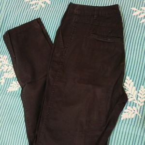 Black Cotton Straight Fit Pant (High Waist)