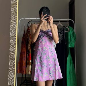 Lilac Embroidered Floral Mini Dress