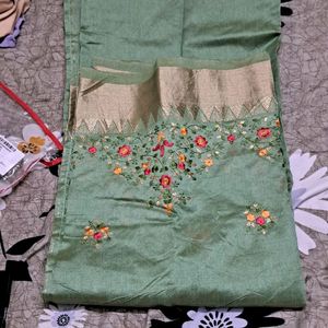 Embroided Green And Golden Saree