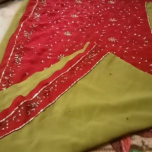 Light Olive Colour Saree With Sequence Work