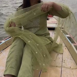 Organza Green Kurta Dupatta Set