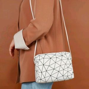 Women Sling Bag (White & Brown)