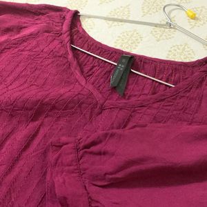 Dark Pink V Neck Short Kurti