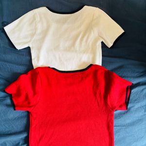 White And Red Crop Top Combo