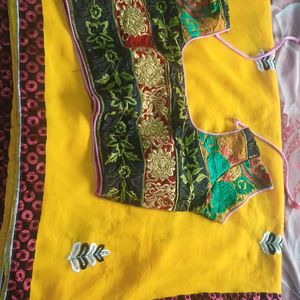 Beautiful Yellow Sadi With Readymade Blouse