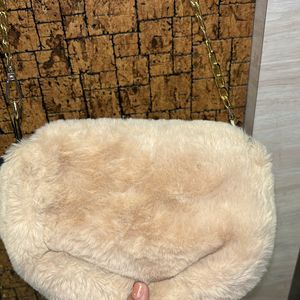 Beige Colour Furr Sling Bag For Women