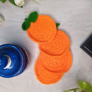 Orange Crochet Coaster Set