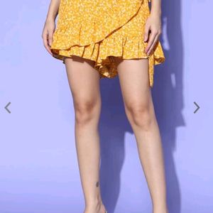 Yellow Floral Printed - Wrap Skort