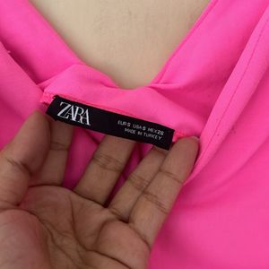 Zara Neon Pink V Neck Top