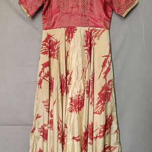 Red And Cream Long Frock For Small Gathering