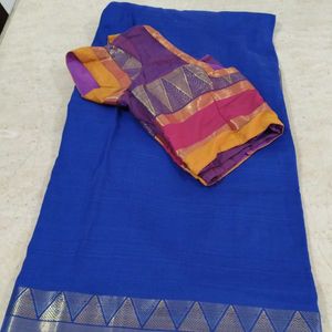 Place Your Offer!!!Royal Blue Cotton Silk Saree !!