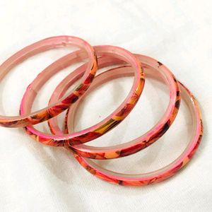 Beautiful Floral  Glass Bangles Of Pink Colour