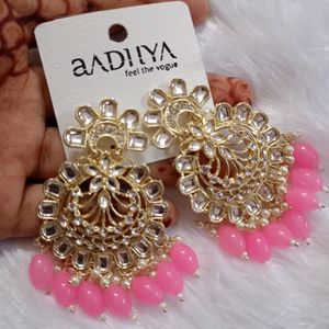 Pink Moti Earings