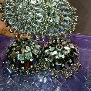 Mirror Work Jhumka Earrings &Stude