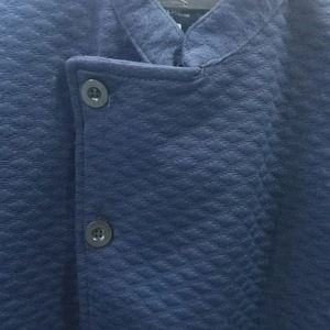 Navy Quilted Button-Up Jacket.