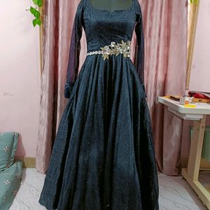 Full Of Flayer Navy Blue Gown