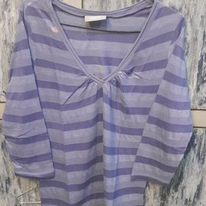 Lavender Color Stripes With 3/4th Sleeves