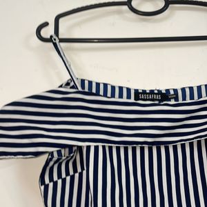 Cold Shoulder Navy Striped Top