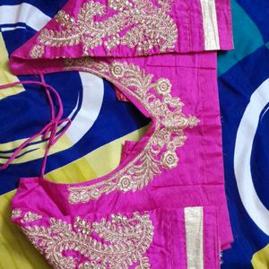 Plain Saree With Shimmering Border And Work Blouse