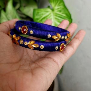 Blue Designer Silk Thread Bangles Set Of