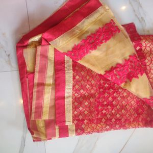 So Beautiful Red And Cream Colour Net Saree