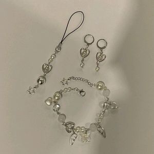 Set Of 3, Bracelet, Phone Strap And Earrings