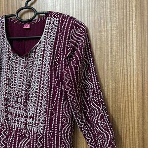 Maroon Bandini Print Kurti