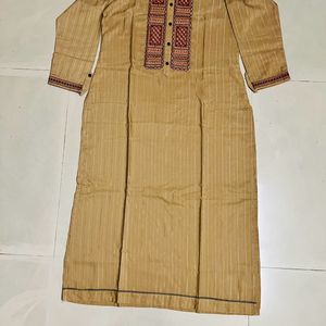 Mehroon Thread Work Tan Colour Long Kurti