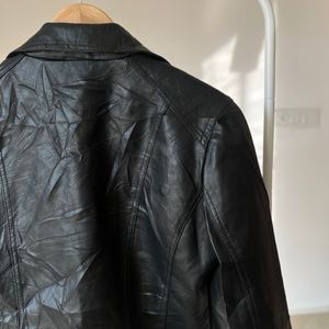 Black Solid Faux Leather Jacket