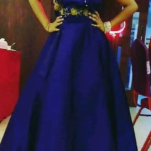 Violet Full Length Ball Gown With Gold Embroidery