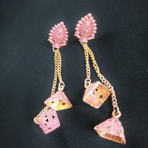 Pink and Golden long Earrings