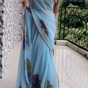 Blue Saree With Blouse Piece