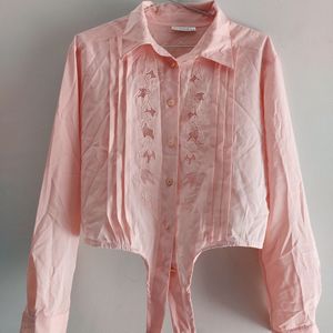 PEACH TIE UP SHIRT WITH LACE