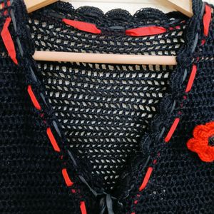 Crochet Black & Red Rose Shrugs