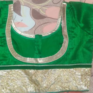 Designer Blouse - Dark Green With Golden Border