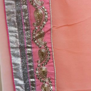 Pink Peach Saree With Heavy Border