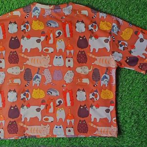 Kawaii Cat Print T-shirt (Rusty Orange)