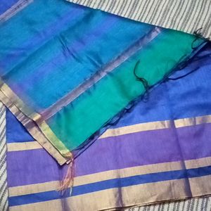 Semi Raw Silk Saree Body: Dark Blue Colour