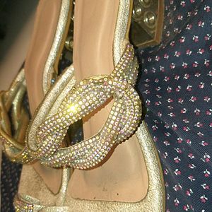 Golden Flats With Multi Colored Diamonds