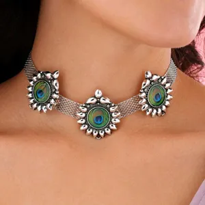 Peacock Choker Necklace & Earrings Set By PRAO