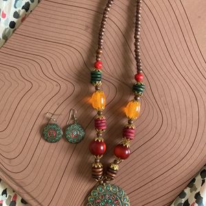 Multi Colour Beaded Necklace and Earrings Combo