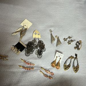 Combo Of 8 Earrings With 3 Sets O Fancy Hairpins