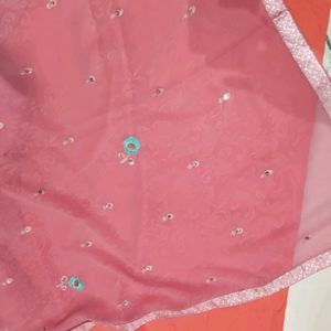 Pink Embroidered Saree With Stitched Blouse ✨