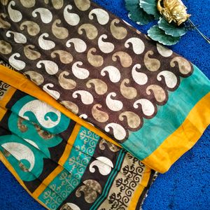 Vichitra Brown Saree With Printed Mango Designs