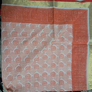 Brick Red & White Saree Print Pattern