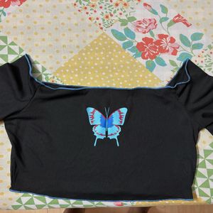 Black Cropped Butterfly Top Urbanic