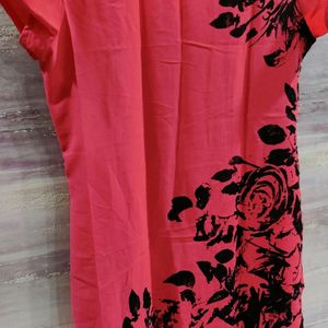 Red And Black Flower Print Kurta