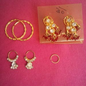 Nose Pin Earrings And Starts 4 Pc