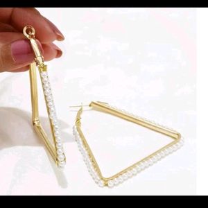 Triangle Pearl Attached  Earings