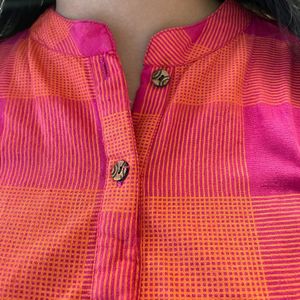 ANOUK Pink & Orange Checked Kurta